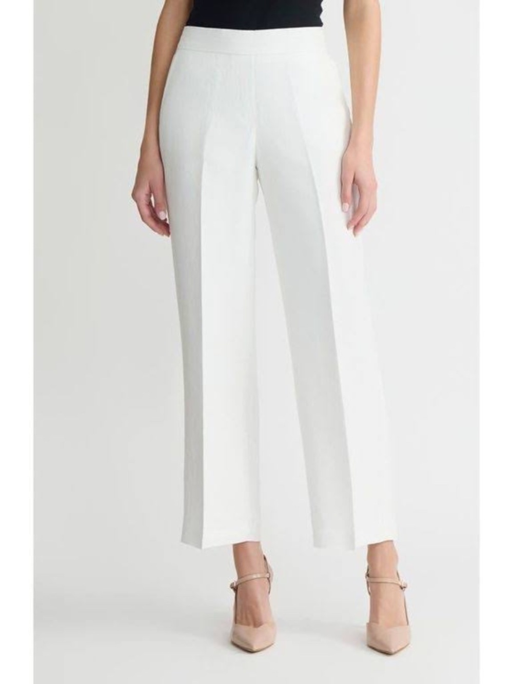 NWT Kasper Audrey Linen Blend White Pull On Flat Front Cropped Pants